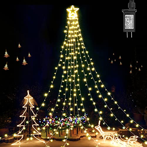 317 LEDs Lights w/ 9 Strands 11.9ft Waterfall Christmas Tree Lights