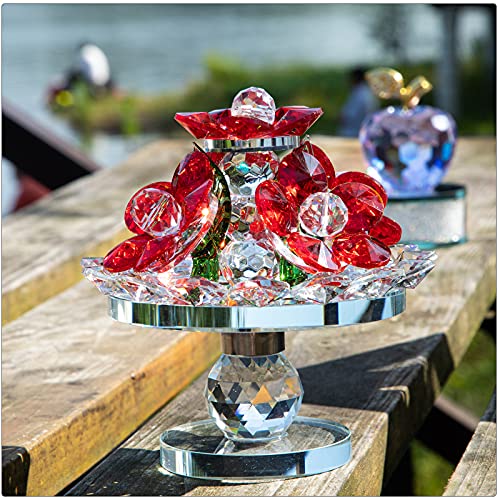 Handcrafted Red Crystal Flowers with Rotating Base Fengshui Home Decor