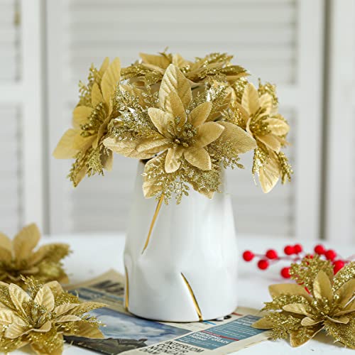 24pcs Poinsettia Artificial Christmas Flowers Decorations w/ Clips & Stem