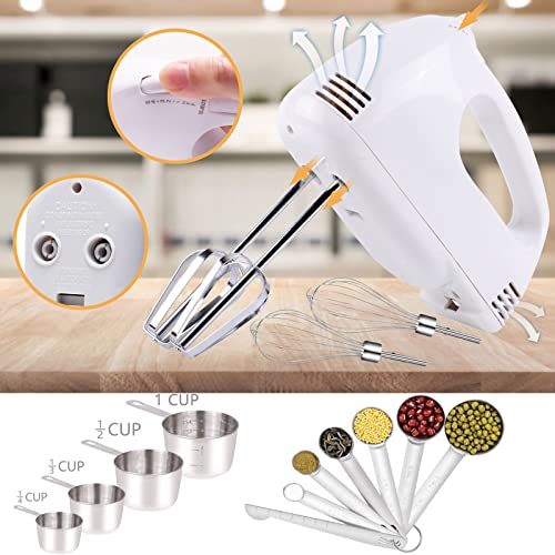 5-Speeds Mixers w/ 6 Nesting Stainless Steel Mixing Bowl, Measuring Cups & Spoons Whisk Blender