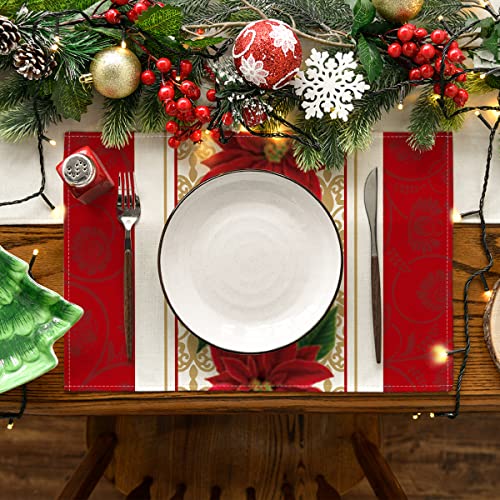 Poinsettia Red Christmas Placemats/ Table Runner