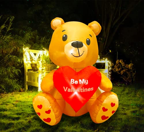 4.2FT Valentines Day Inflatables Bear / Heart, Blow UpYard Decorations w/ Build-in LED Lights