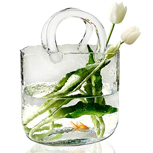 Vase for Flowers Clear Glass Bag Vase Unique Flower Vase Decorative Fish Bowl Handbag Cute Vase Bubble