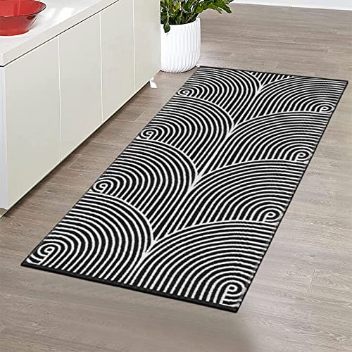 Black & White Kitchen Rug  Machine Washable Cotton Hand-Woven