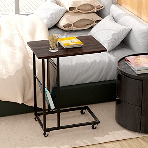 Couch Side Table - Industrial End Table C Shaped with Side Pocket