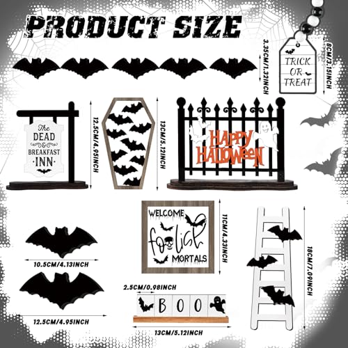 15 Pcs Halloween Tiered Tray  Set Cute  Wooden Signs Farmhouse Rustic