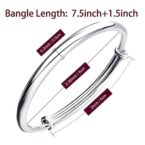 Solid 925 Sterling Bangle Bracelet, Silver, (9inch)