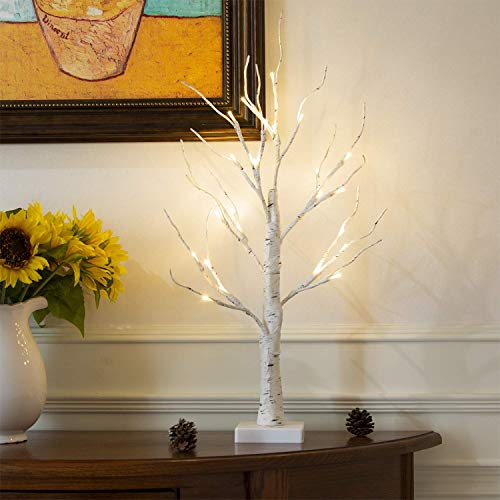 2FT 24LT Warm White LED Battery Operated Birch Tree Light w/ Timer