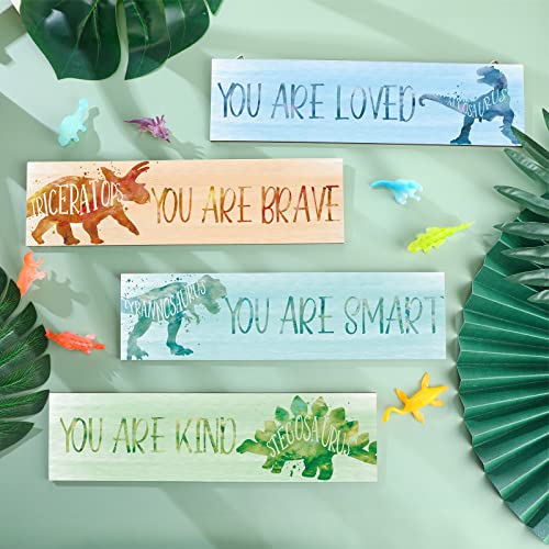 4 Pieces Dinosaur Sign Wall Art Motivational Quote Room Decor