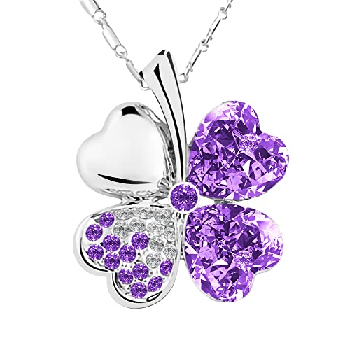 Four Leaf Clovers Heart Crystal Pendant Angel Necklace