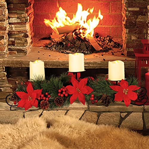 Christmas Centerpiece w/ 3 Candle Holders  Decoration