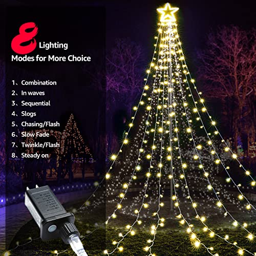 317 LEDs Lights w/ 9 Strands 11.9ft Waterfall Christmas Tree Lights