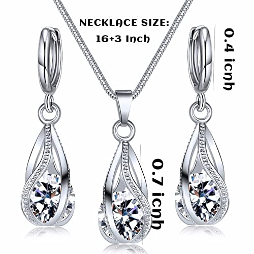 Silver Jewelry Sets for women  Crystal Bridal Accessories Necklace Earrings