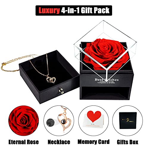 Preserved Rose w/ I Love You Necklace on Mothers Day/Valentines/Birthday