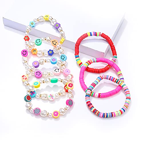 Colorful Beaded Stretchable Rainbow Heishi Stackable Bracelet Set