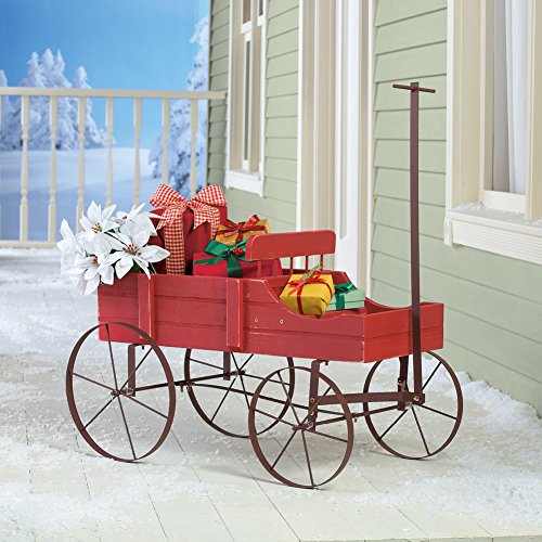 Wagon Decorative Garden Backyard Planter, Red