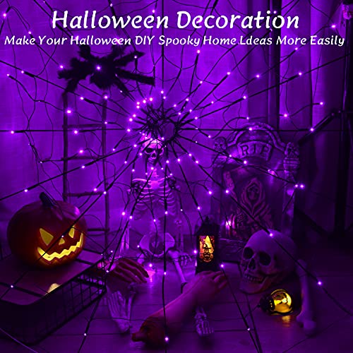 3.9FT Diameter 80 LED Halloween Spider Web Lights w/ Black Spider