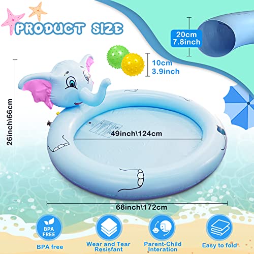 Inflatable Sprinkler Pool for Kids Dog 68" Kiddie Pool Baby Swimming Splash Pad for Learning Water Toys for All Age