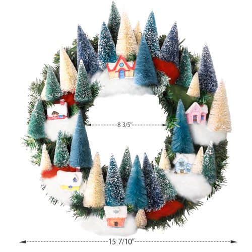 Christmas Wreaths for Front Door - 16 Inch Xmas Village Wreath - Holiday Decor for Home Wall Window