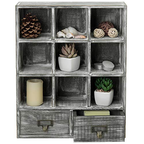 Wall-Mounted Wood Shadow Box Shelf w/ 2 Pull Out Drawers