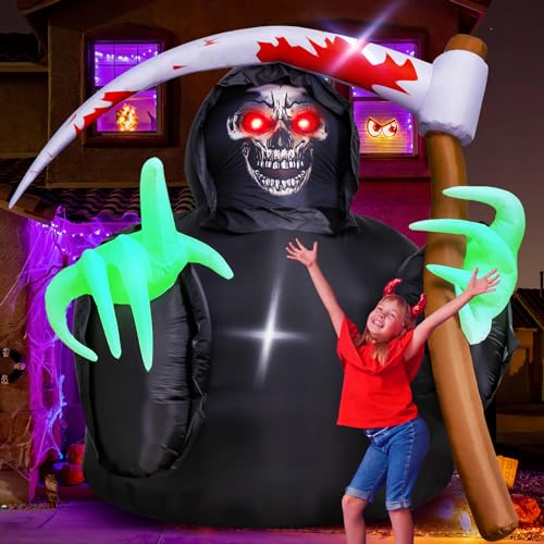 Inflatables Decorations Grim Reaper Outdoor Halloween with Build-in LEDs Blow Up Inflatable