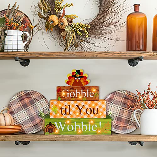 Thanksgiving Wooden Block Sign with Led Lights