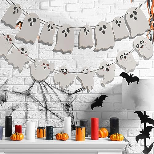 2 Pack White Halloween Hanging Ghost Banner Garland for Haunted House