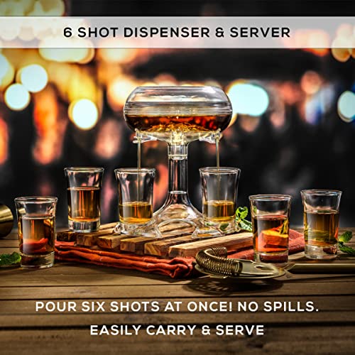 6 Shot Glass Dispenser & Shot Glasses Set, 32oz Liquor Dispenser