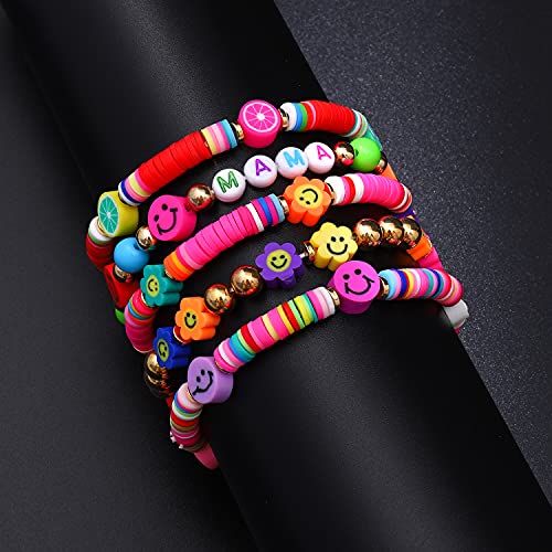 Colorful Beaded Stretchable Rainbow Heishi Stackable Bracelet Set