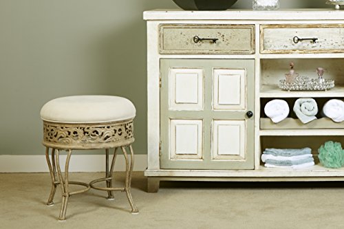 Upholstered Backless Vanity Stool, Antique Beige