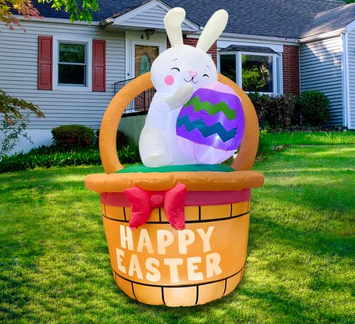 6FT Easter Decorations Inflatables Bunny w/ Basket & Built in LEDs