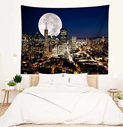 San Francisco City Full Moon Over Urban Metropolis Skyline Tapestry Home Decoration