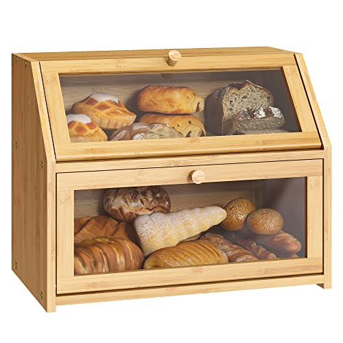 Bread Storage Box For Kitchen Countertop w/ Clear Window Double Layer