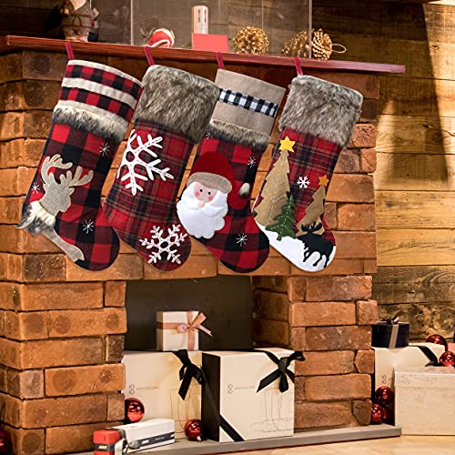 Christmas Stockings Buffalo Red Plaid w/ Soft Faux Fur