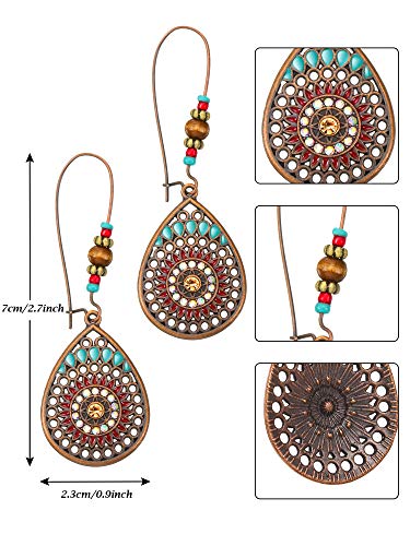 Adjustable Necklace Handmade Woven Bracelet w/ 4 Pairs Bohemian Earrings Set for Women