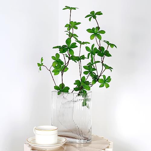 Clear Glass Vases for Centerpieces,Wide Ribbed Flowers Vase Large Wide Mouth Modern Fluted Glass