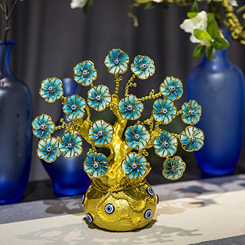 Turkish Evil Eye Tree with Silver Lucky Bag Owl Figurine