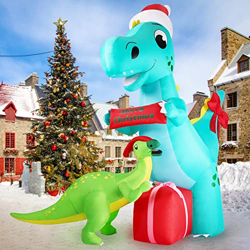 8FT Dinosaur Christmas Inflatables Decoration w/ LEDs