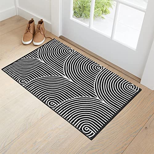 Black & White Kitchen Rug  Machine Washable Cotton Hand-Woven