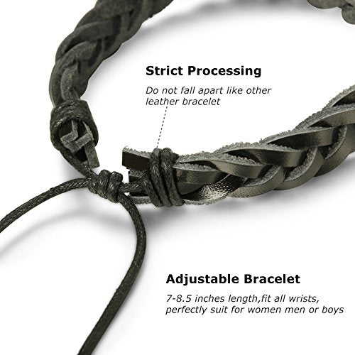 28Pcs Braided Leather Bracelet for Men Women Wooden Beaded Cuff Wrap