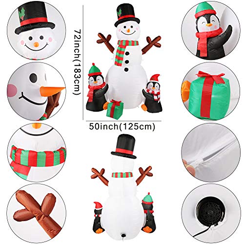 6ft Snowman Christmas Inflatables Outdoor Decoration w/ LEDs