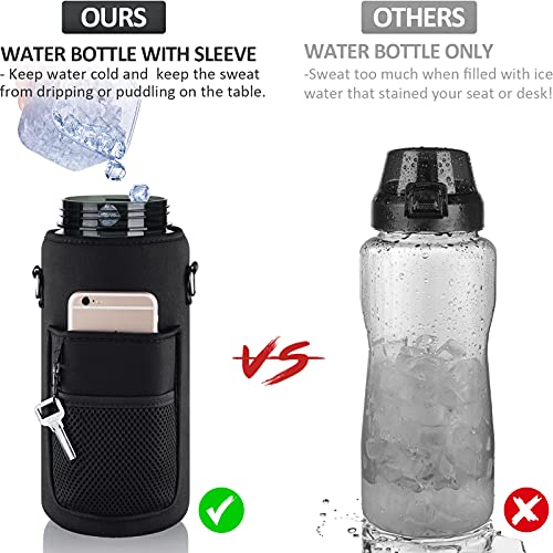 Half Gallon Motivational Water Bottle w/ Sleeve & Strap 64 OZ