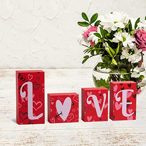 Valentines Day Table Decoration - Wooden Blocks Love Signs