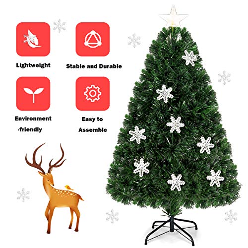 Pre-Lit Fiber Optic Artificial Christmas Tree w/ Multicolor Led Lights & Snowflakes