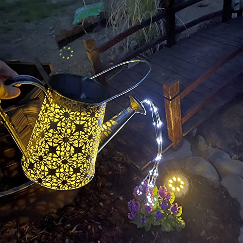 Solar Star Shower Garden Art Watering Can w/ Lights