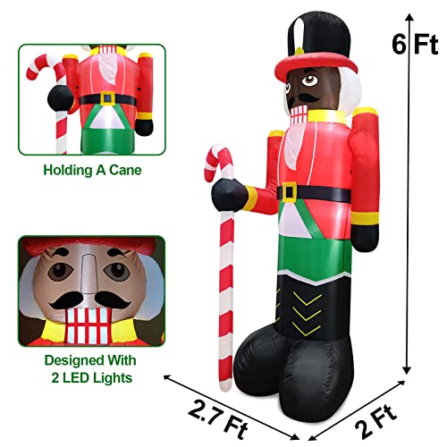 6Ft Christmas Inflatables  Black Nutcracker Holds Candy Cane w/ LED Lights