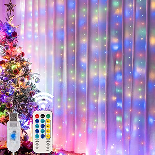 300 LED 8 Lighting Modes Fairy Copper Window Curtain String Lights with Remote