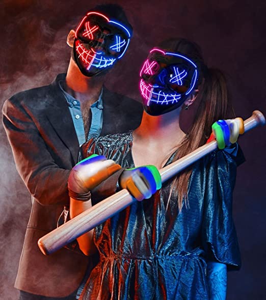 Halloween Mask Skeleton Gloves Set, 3 Modes Light Up Scary LED Mask with LED Glow Gloosture