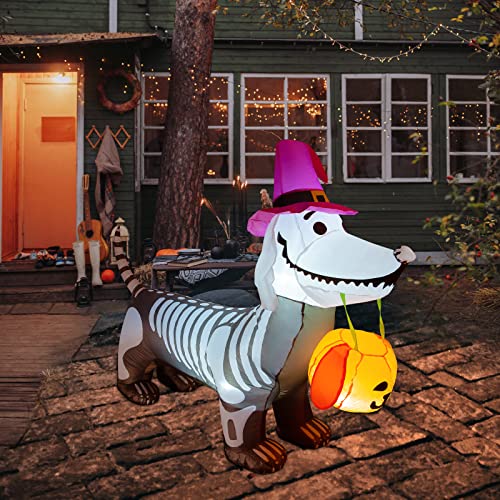 5Ft Halloween Inflatables Skeleton Puppy w/ Build-in LEDs