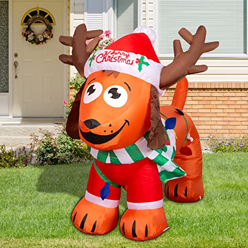 4ft Christmas Inflatable Dog w/ Antler Hat & LEDs